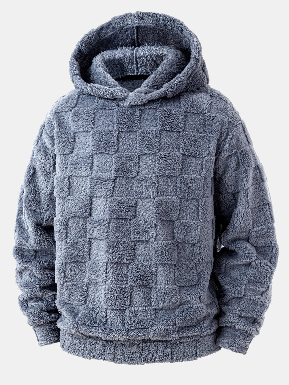 3-delige set relaxed fit teddy hoodie met dambordpatroon