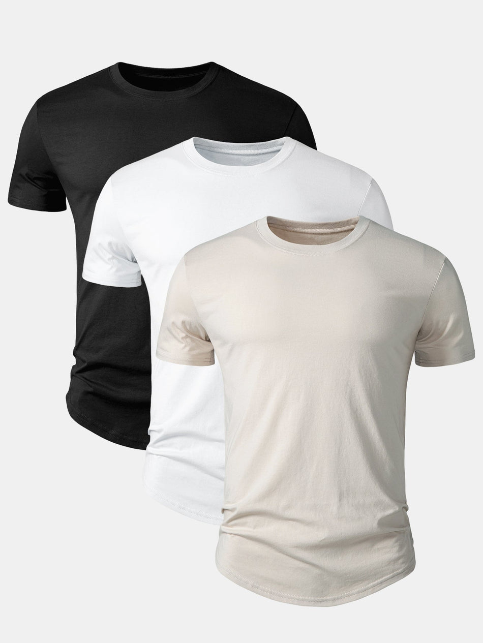 3-delige set basic katoenen T-shirts met afgeronde zoom