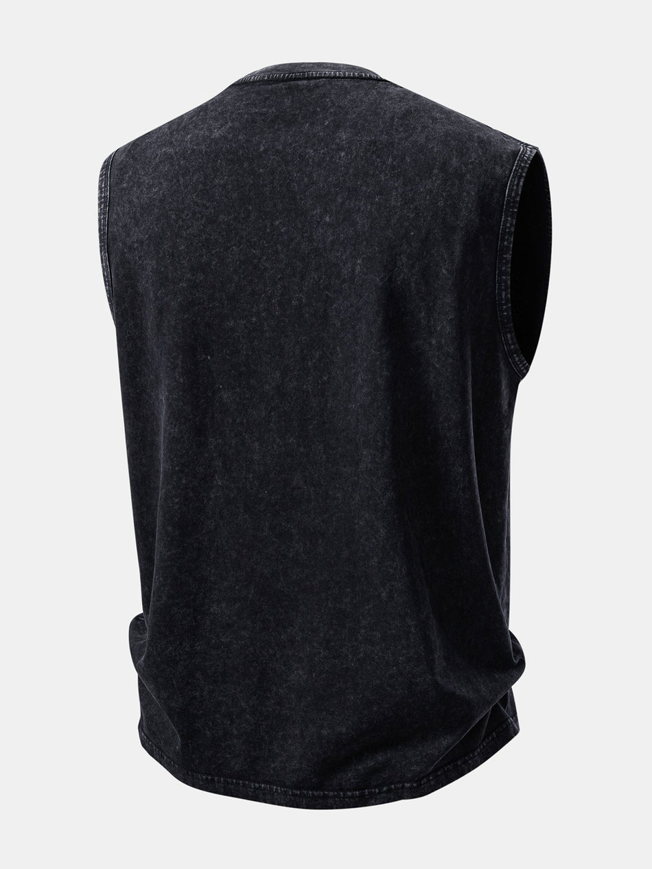 1% batterij print gewassen distressed tanktop