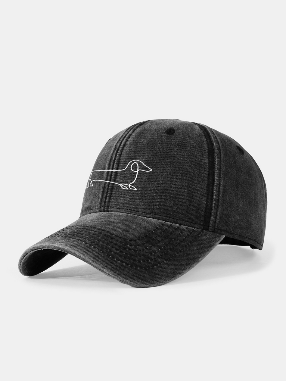 Washed baseballpet met teckelprint in lijn