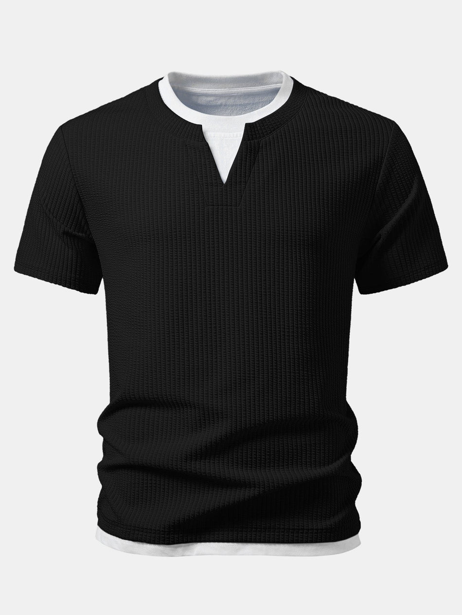 2-in-1 Geribbelde T-shirt met Ingesneden Kraag