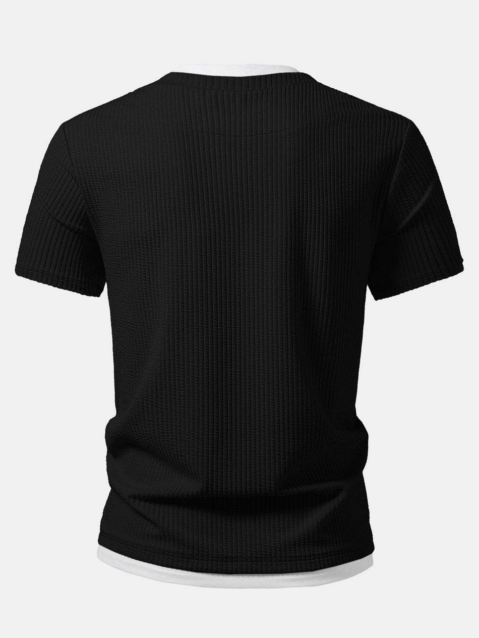 2-in-1 Geribbelde T-shirt met Ingesneden Kraag