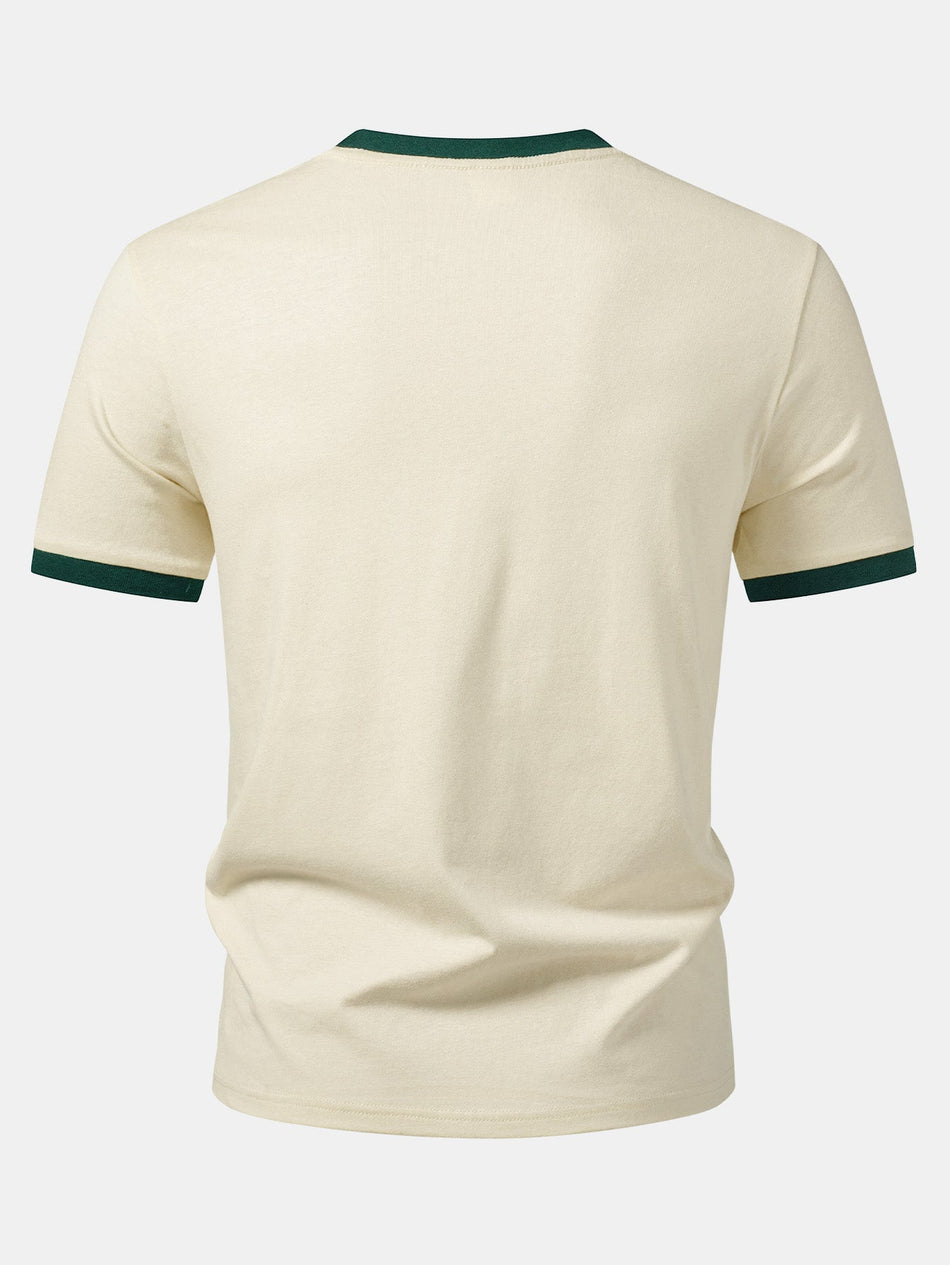 Vintage Print Contrasterende Ringer T-Shirt