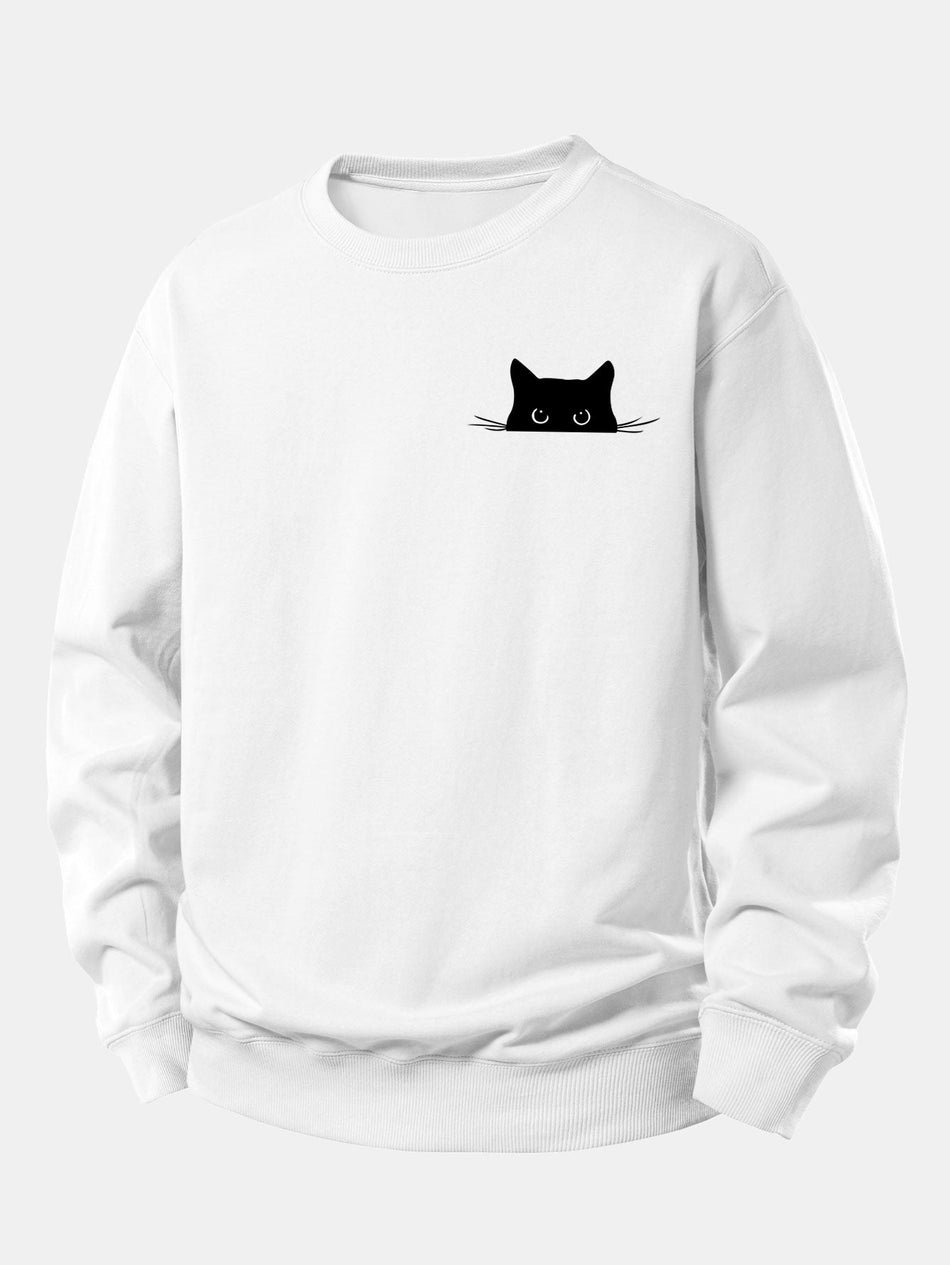 Zwarte Kat Print Relaxed Fit Sweatshirt
