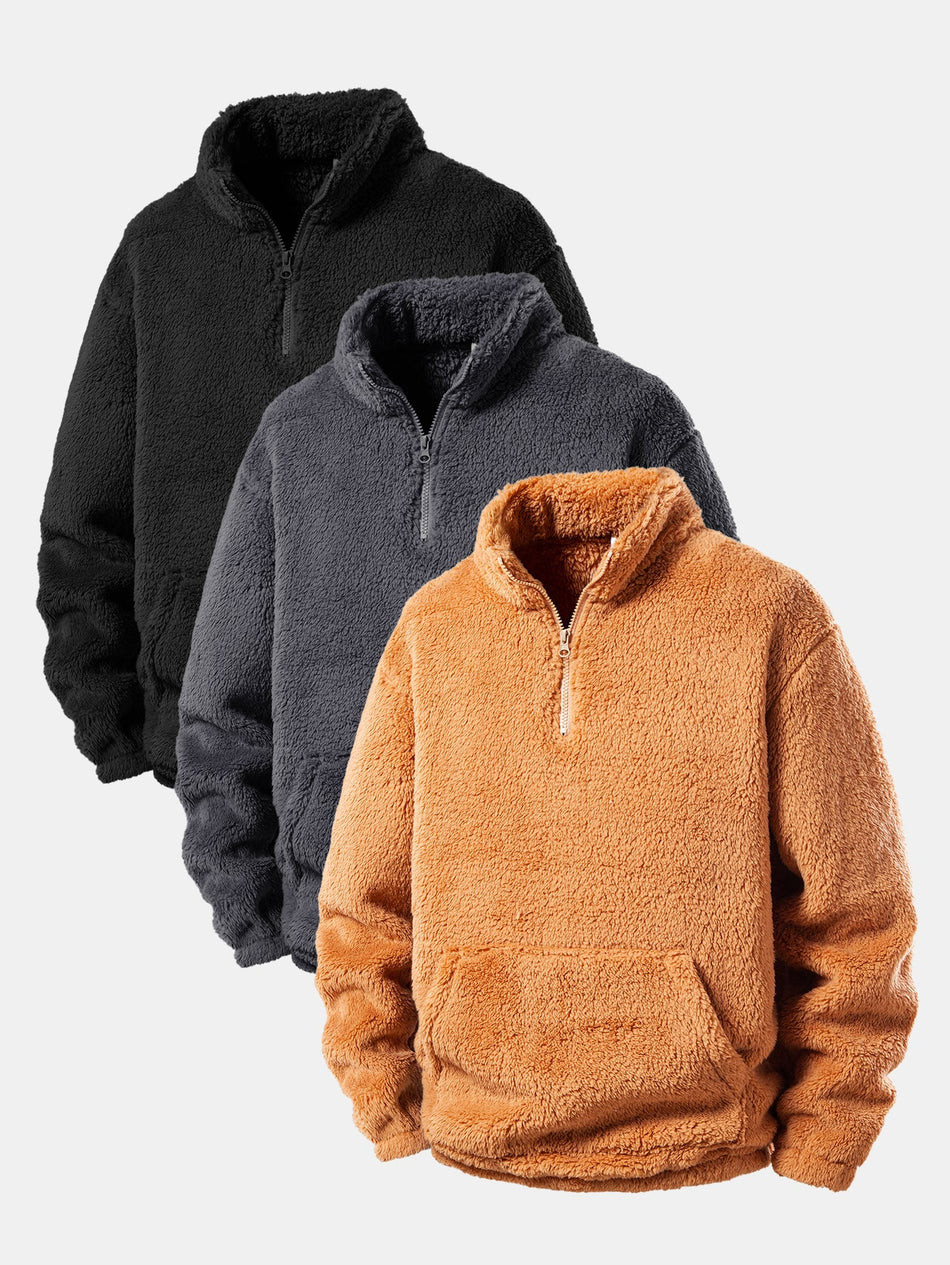 3 Stuks Kwart Rits Teddy Sweatshirts