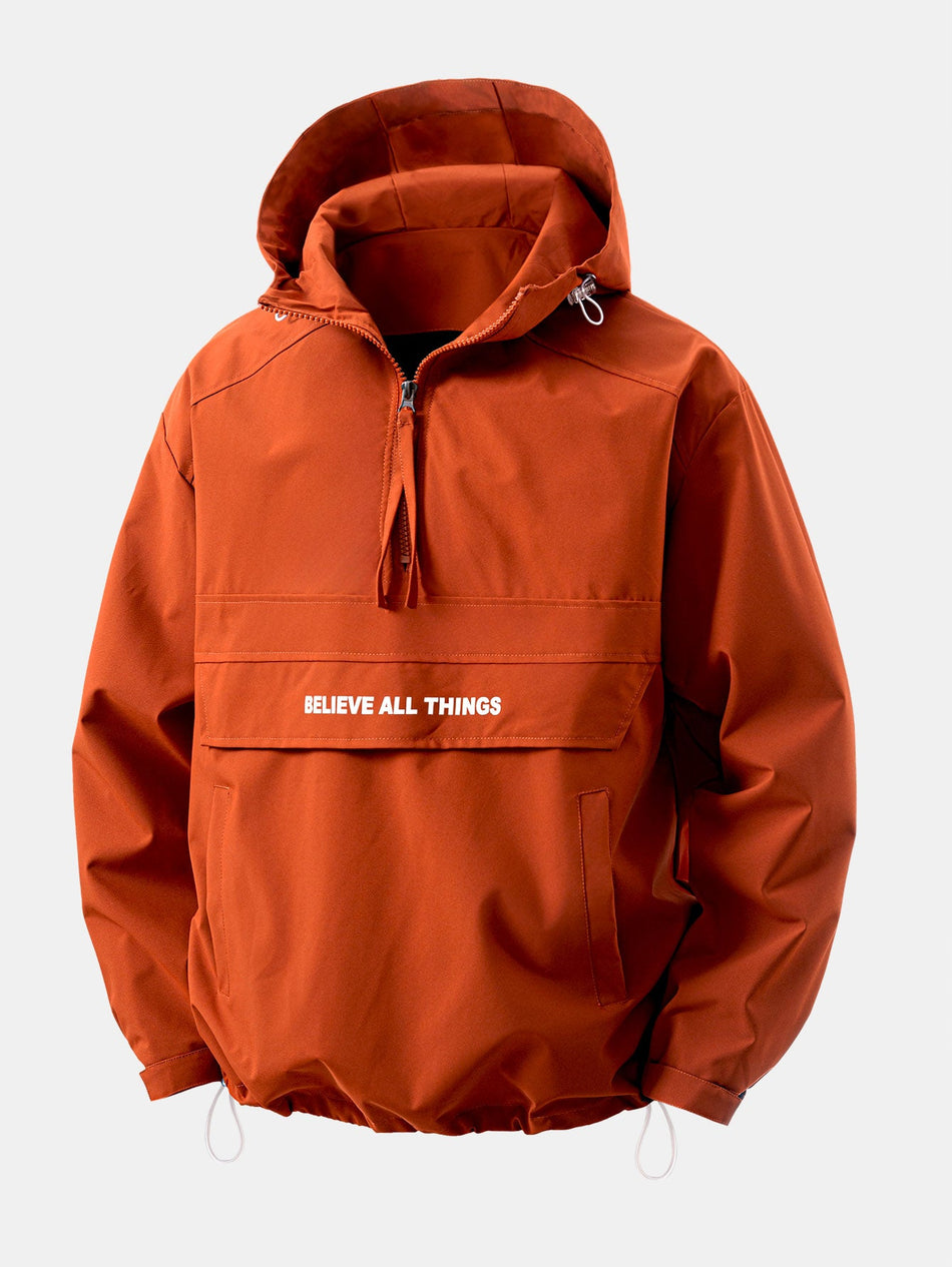 Windbreaker-pullover met halve rits en capuchon