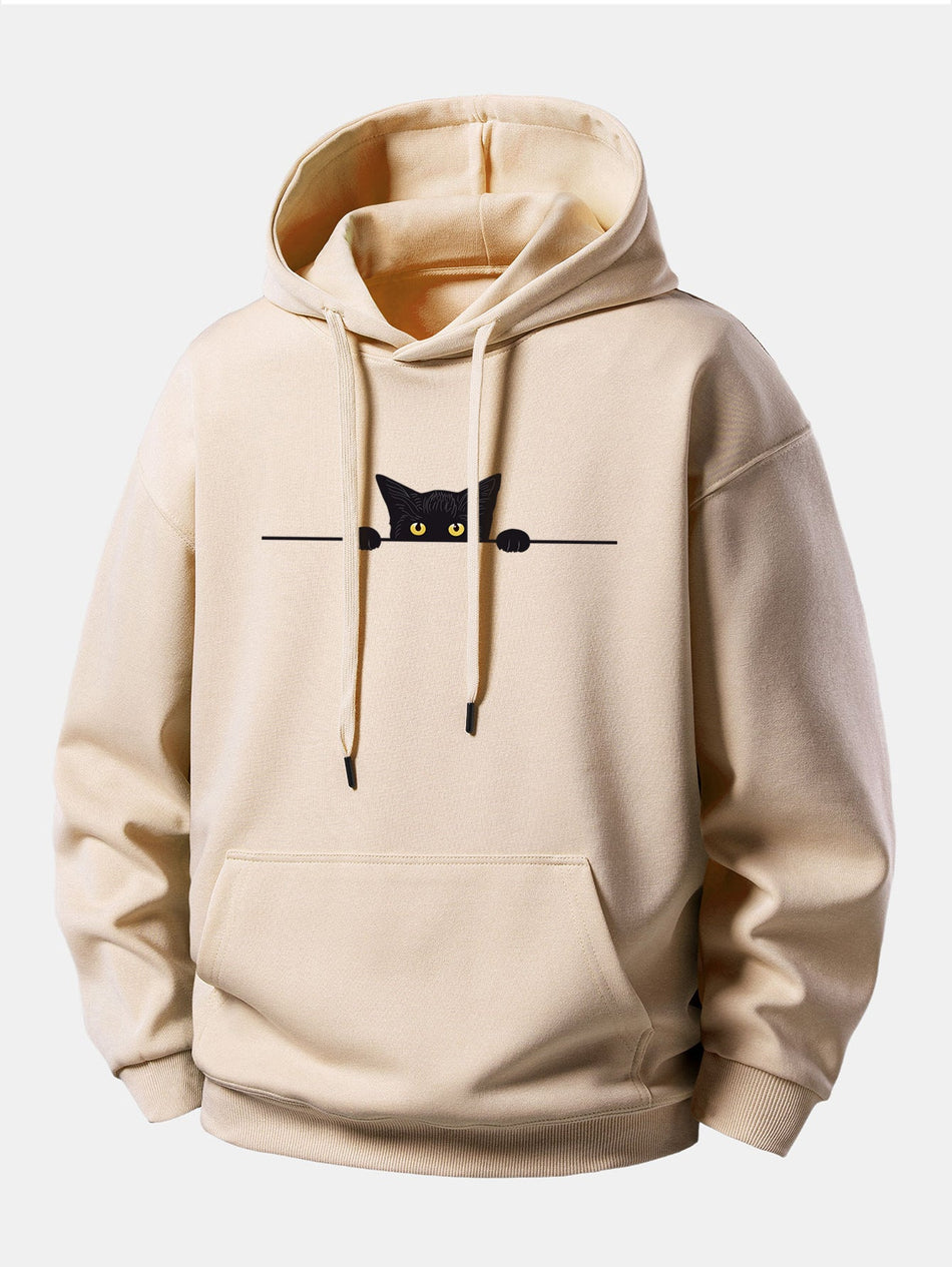Zwarte Kat Print Relaxed Fit Hoodie