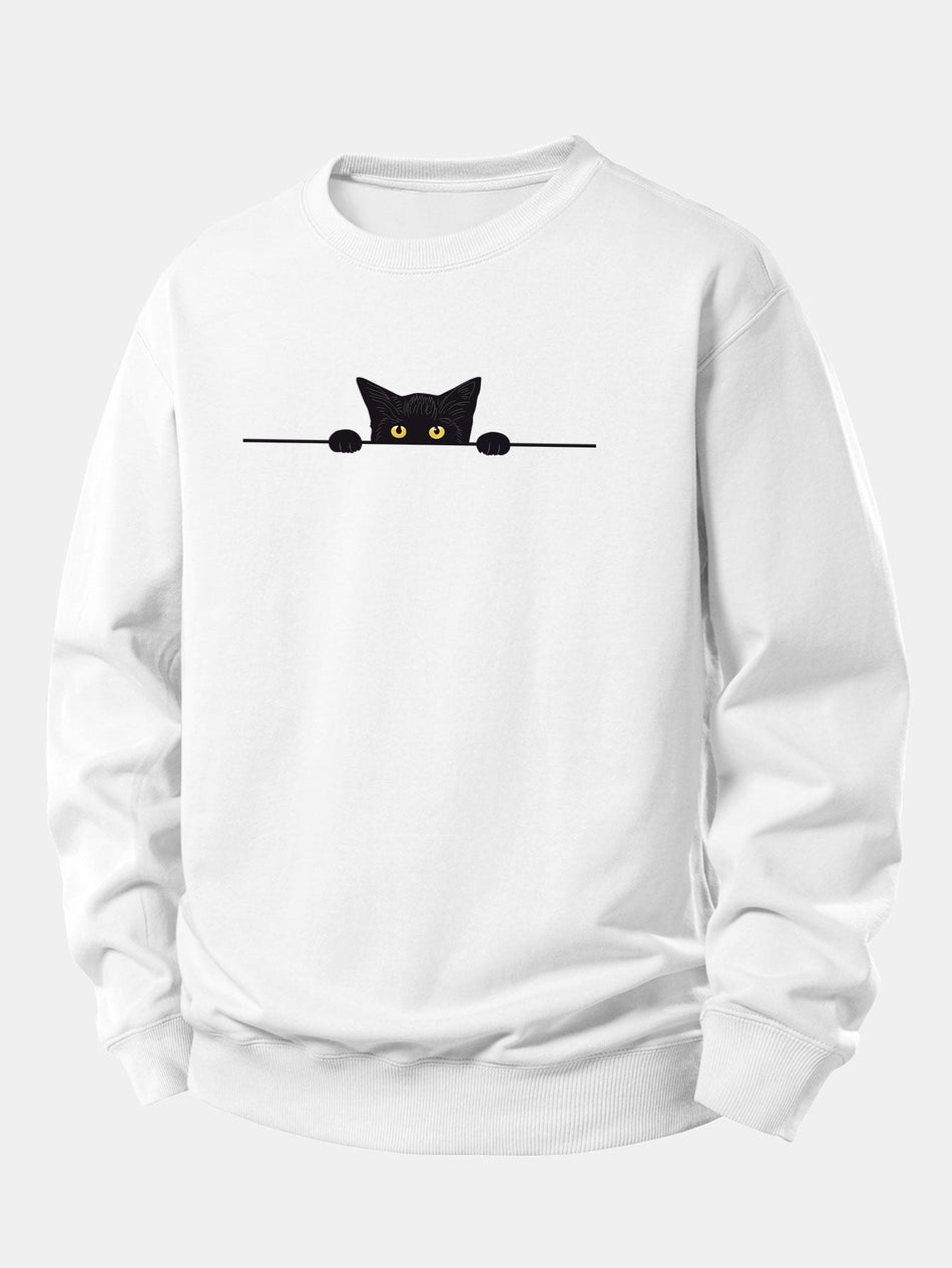 Zwarte Kat Print Relaxed Fit Sweatshirt