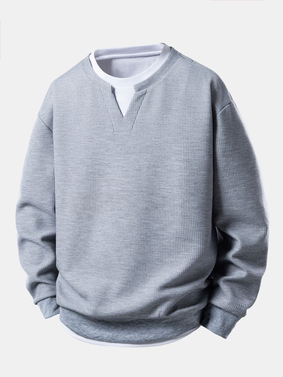2-in-1 waffle sweatshirt met ingesneden kraag