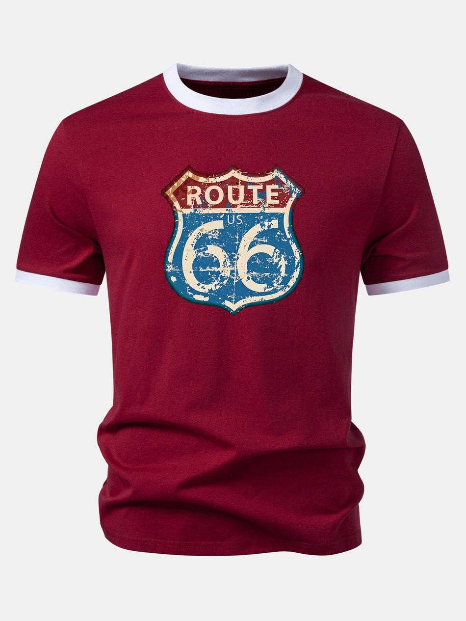 Vintage US Route 66 print contrast ringer T-shirt