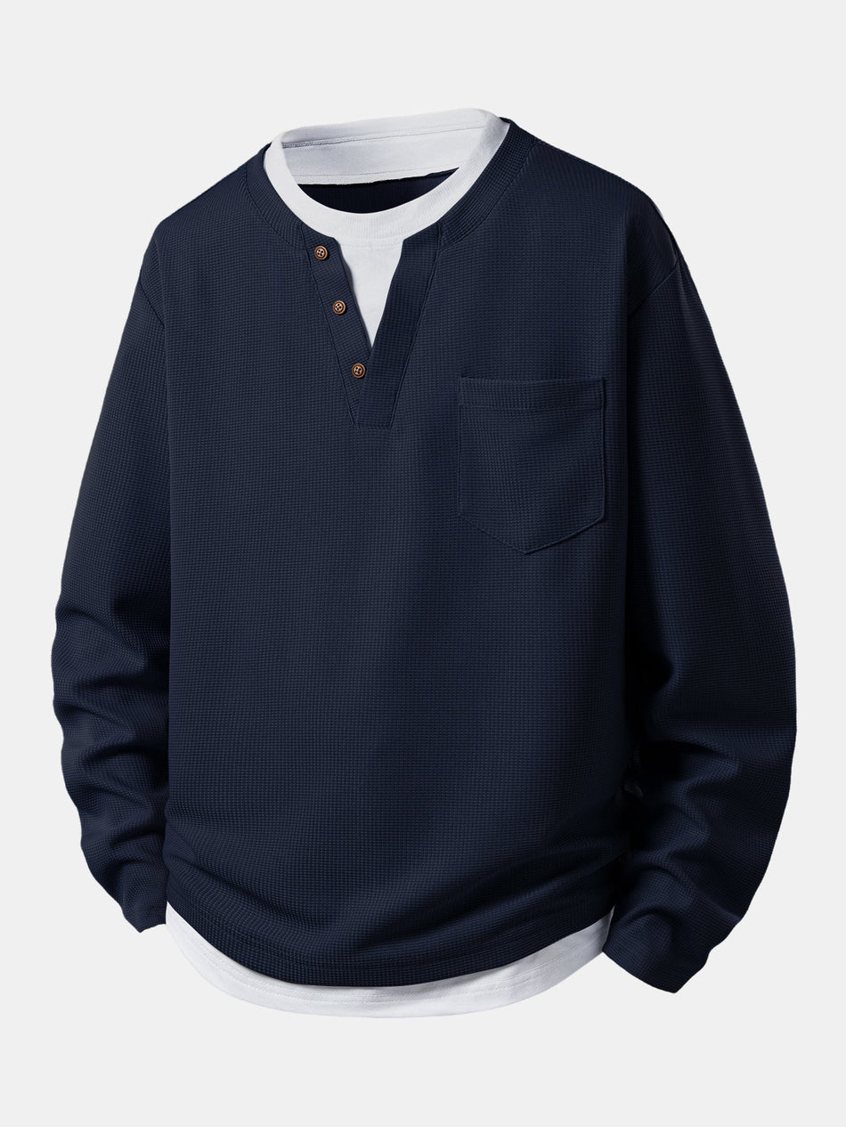2-in-1 knoop V-hals wafel T-shirt met zak