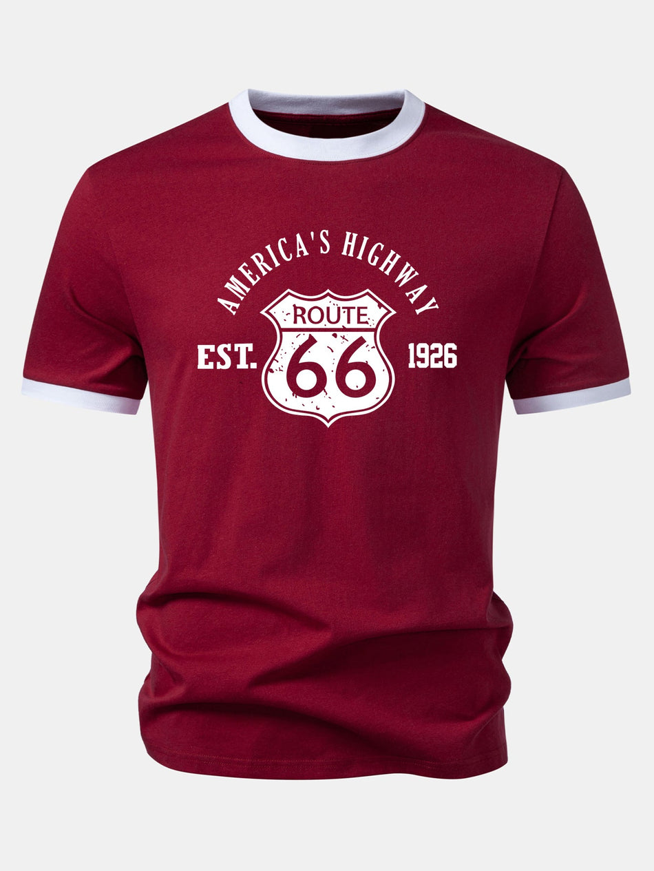 Vintage Route 66 Amerika's Highway Print Contrast Ringer T-shirt