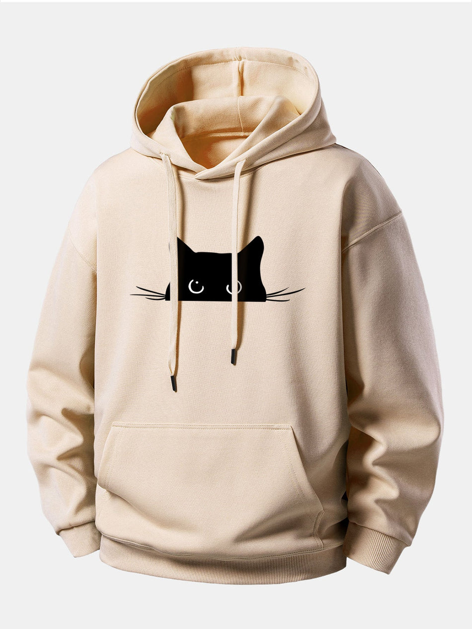 Zwarte Kat Print Relaxed Fit Hoodie
