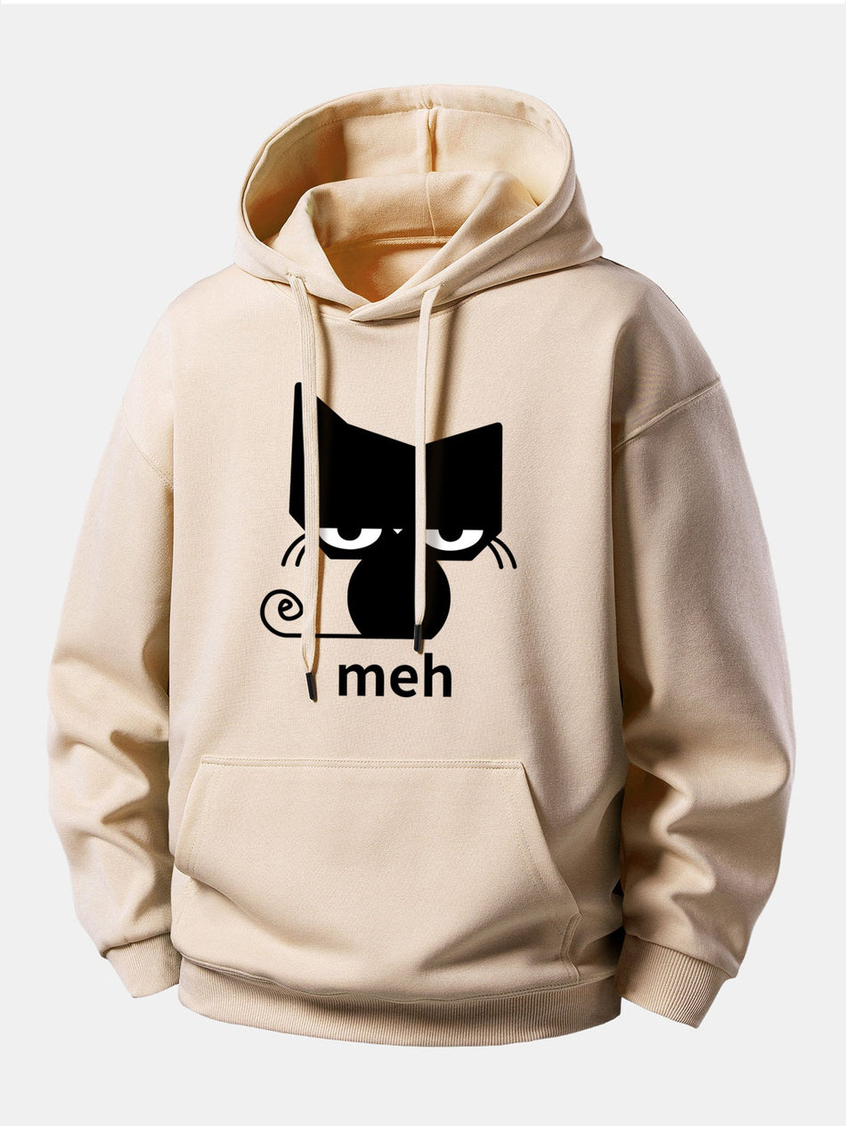 Zwarte Kat Print Relaxed Fit Hoodie
