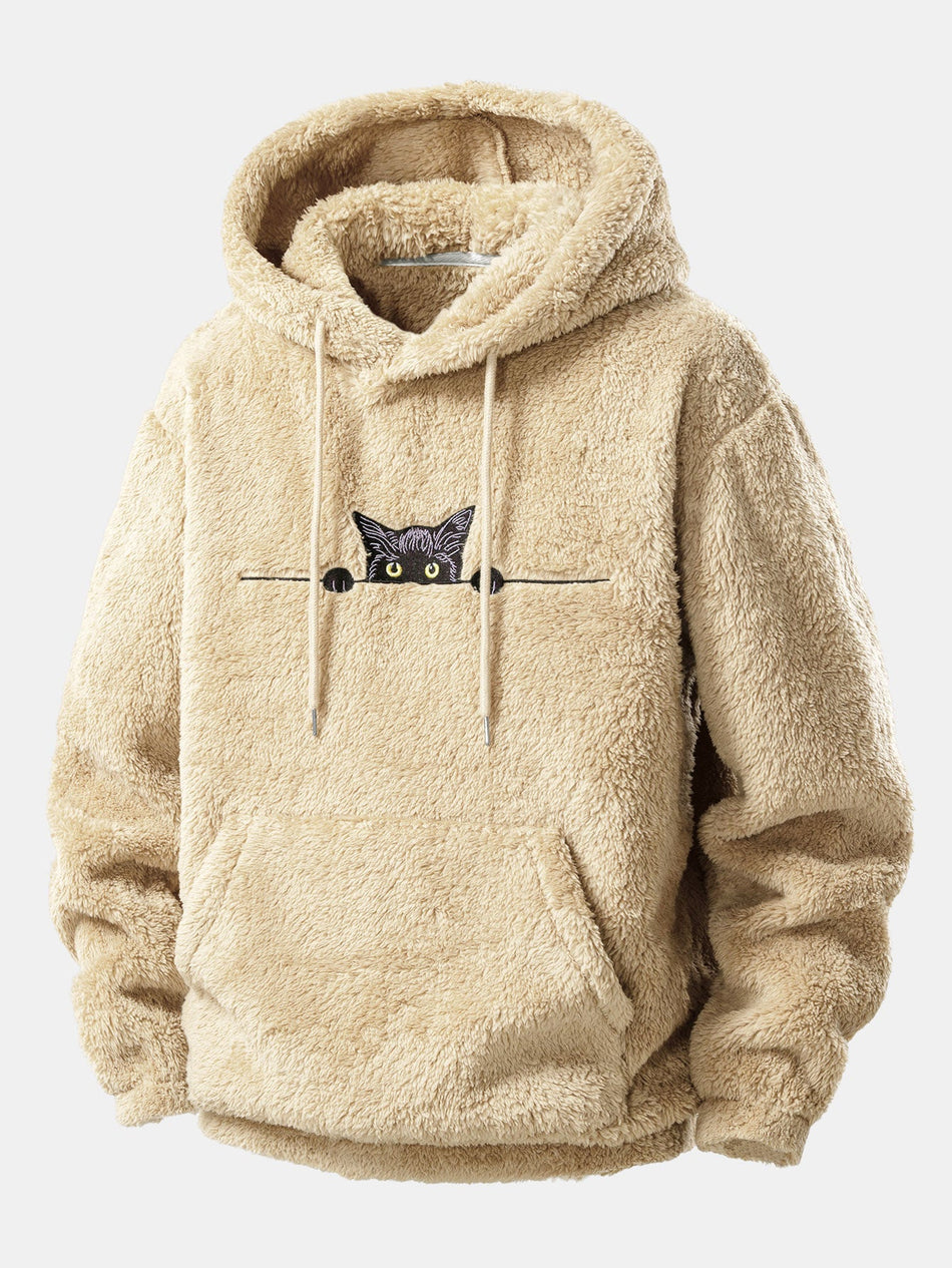 Zwarte Kat Geborduurde Teddy Hoodie