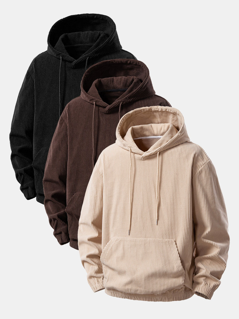 3-delige set corduroy hoodie met kangoeroezak