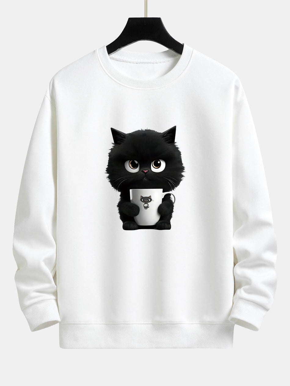 Zwarte Kat Print Relaxed Fit Sweatshirt