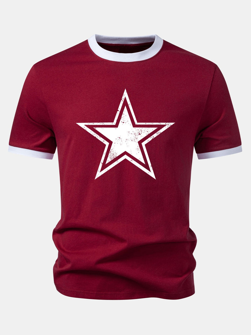 Vintage Star Print Contrast Ringer T-shirt