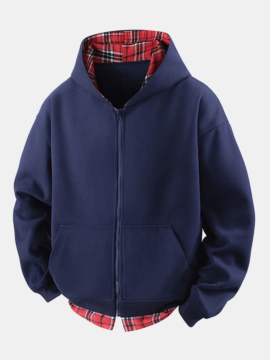 2 In 1 Geruite Rits Kangaroo Zak Hoodie