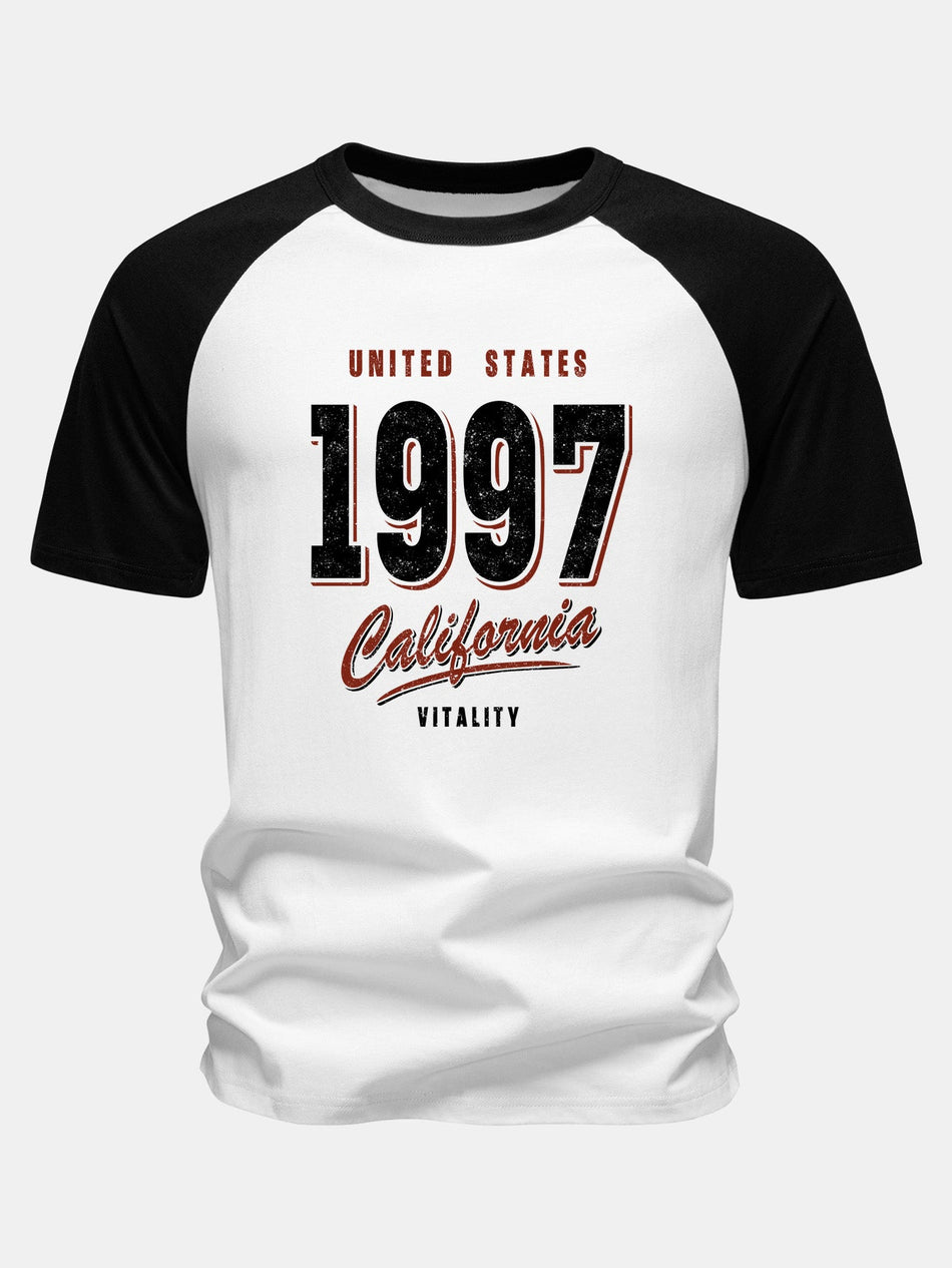 1997 California Print Katoenen Raglanmouw T-shirt