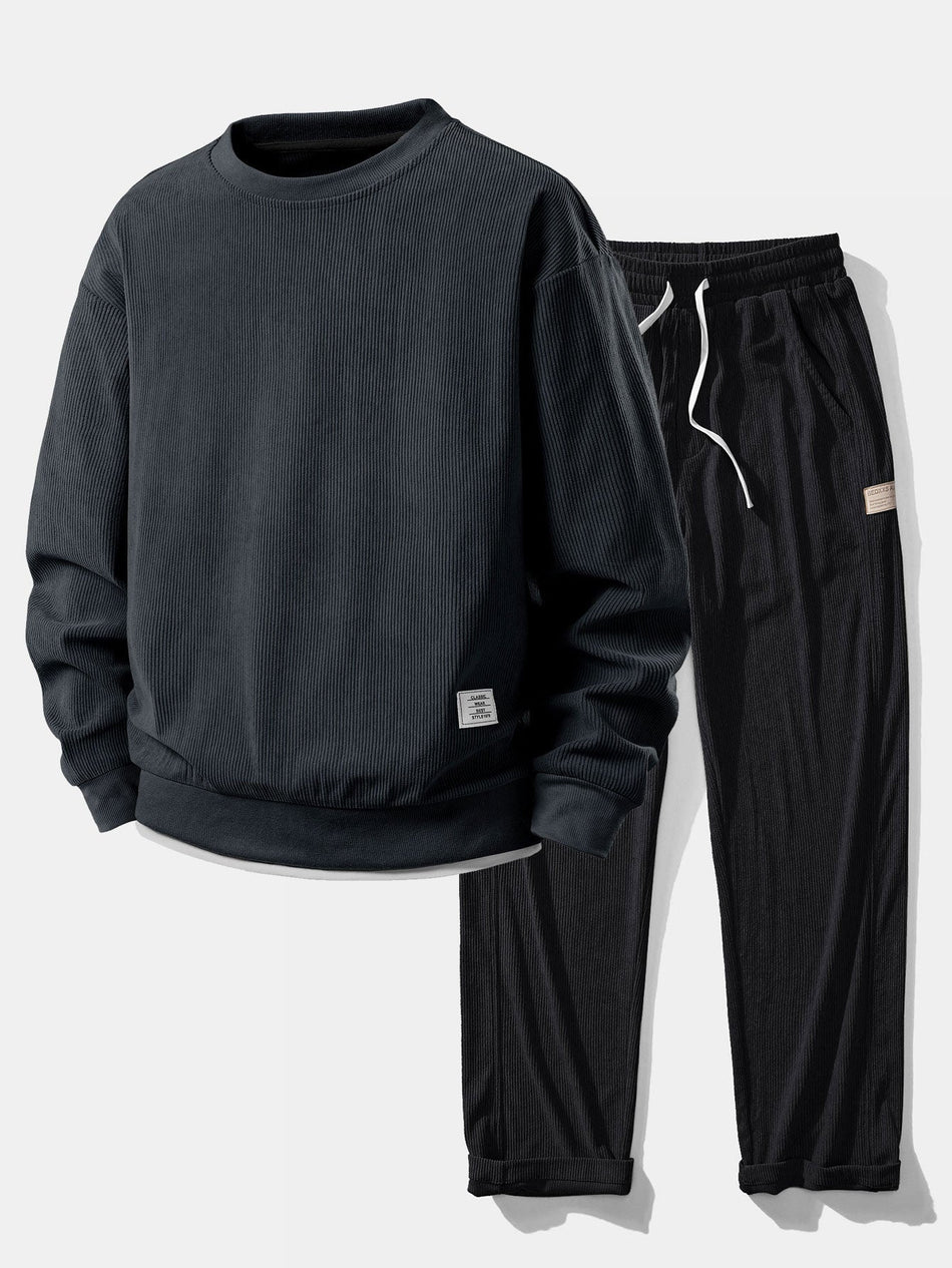 2-in-1 Crewneck Stretch Corduroy Sweatshirt & Rechte Corduroy Broek