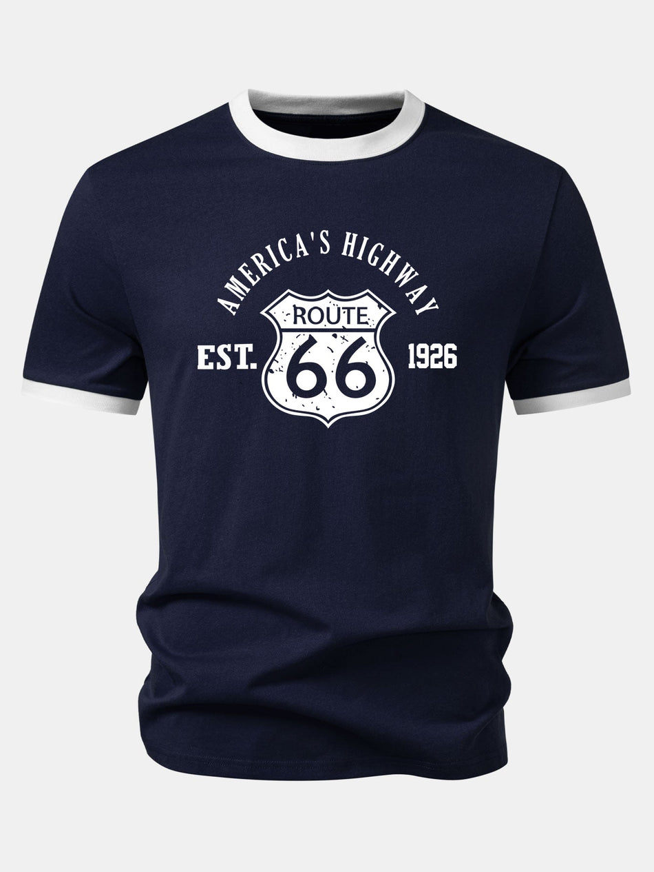 Vintage Route 66 Amerika's Highway Print Contrast Ringer T-shirt
