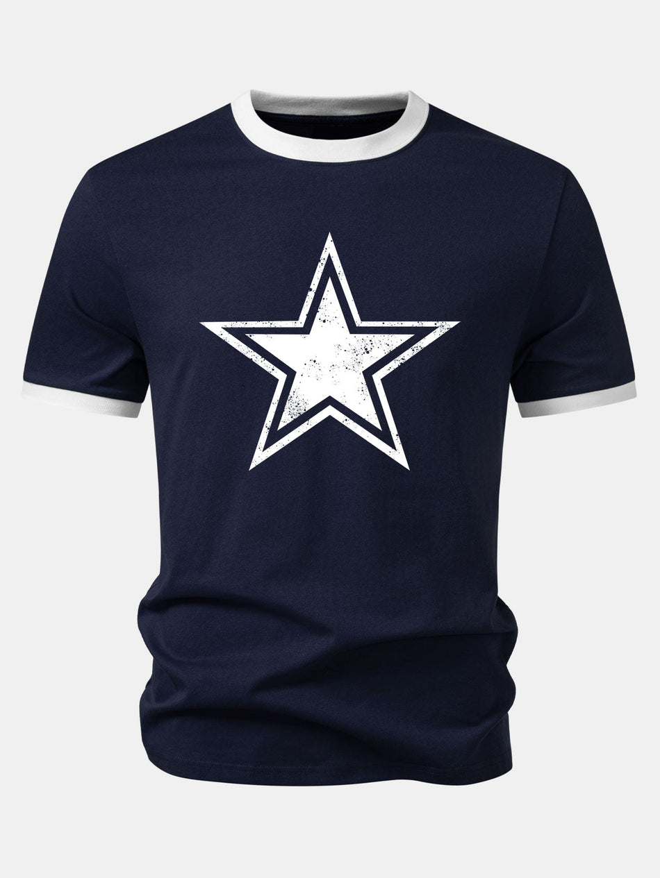Vintage Star Print Contrast Ringer T-shirt