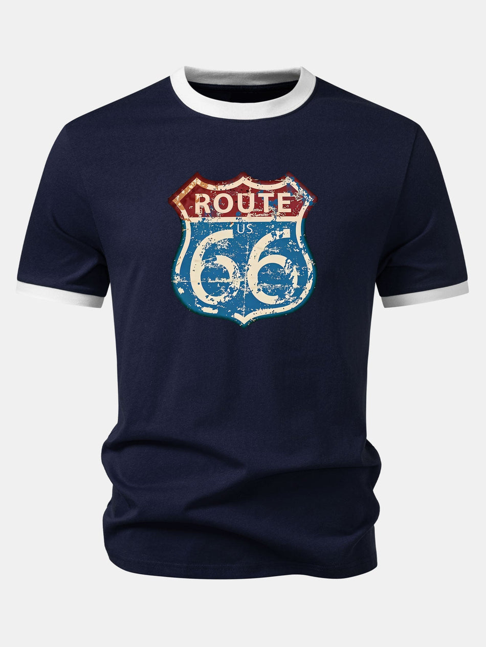 Vintage US Route 66 print contrast ringer T-shirt