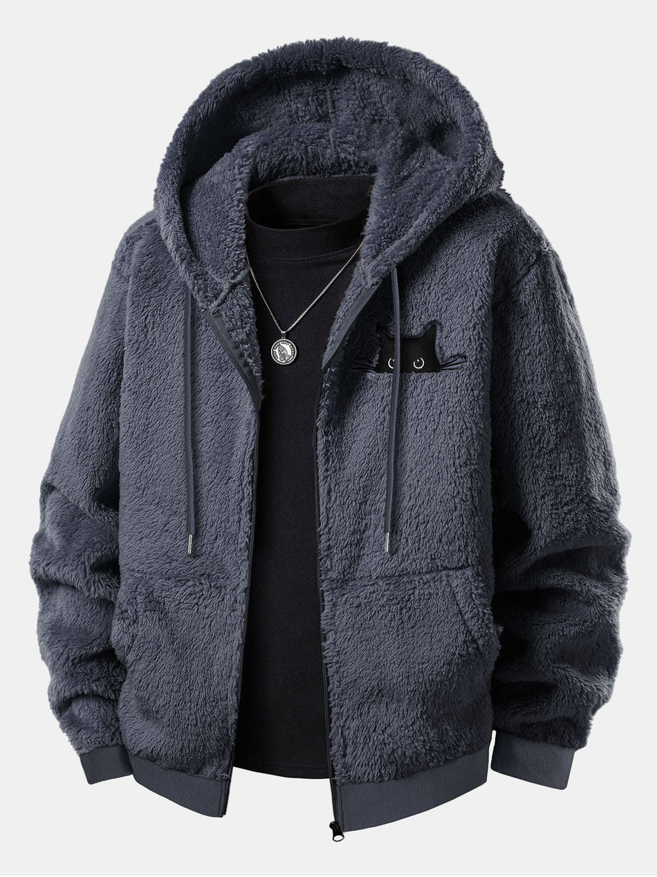Zwarte Kat Geborduurde Teddy Rits Hoodie