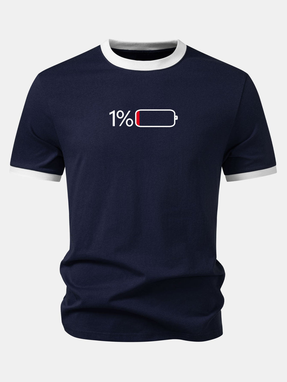 1% batterij print contrast ringer T-shirt