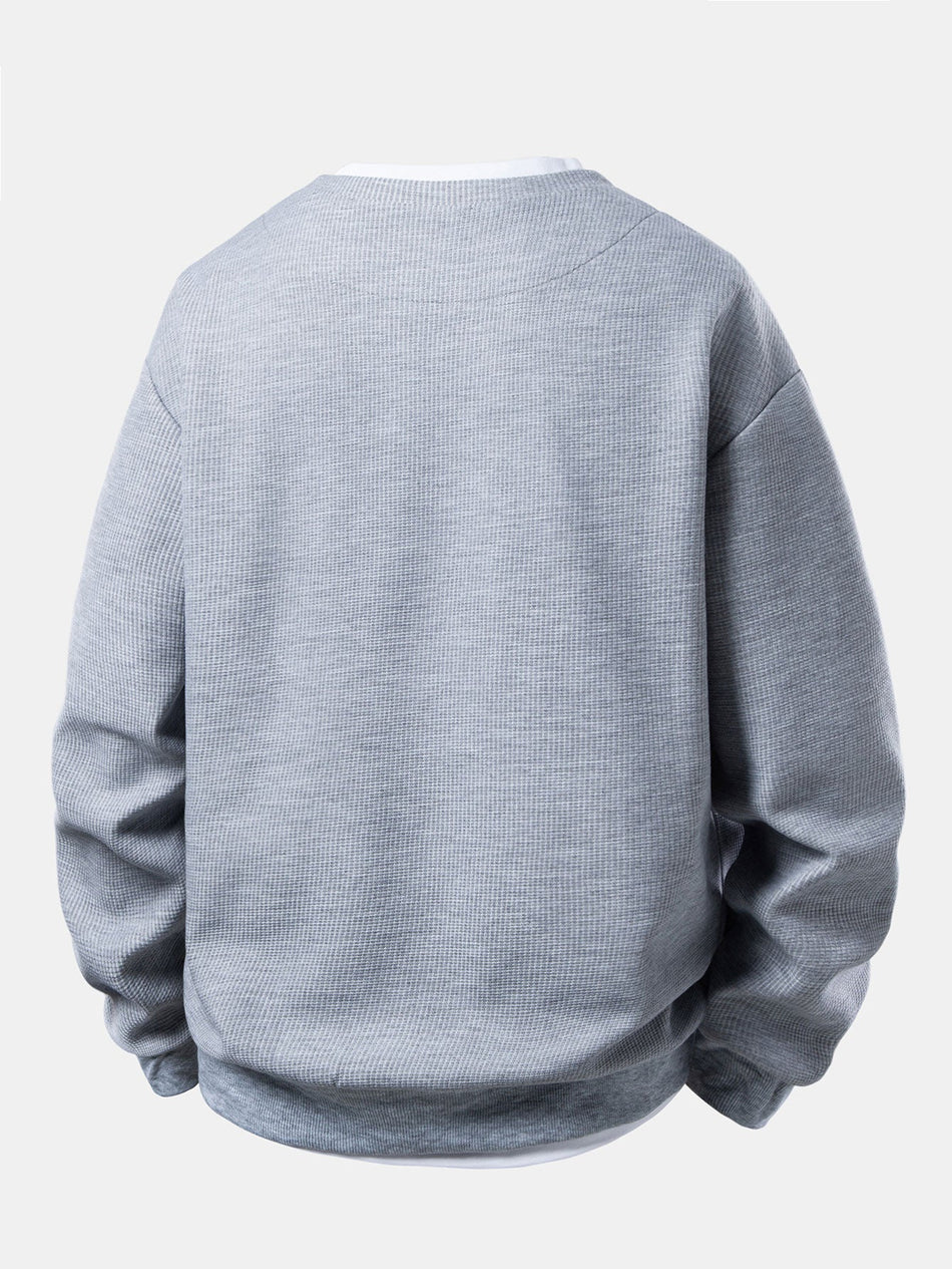 2-in-1 waffle sweatshirt met ingesneden kraag