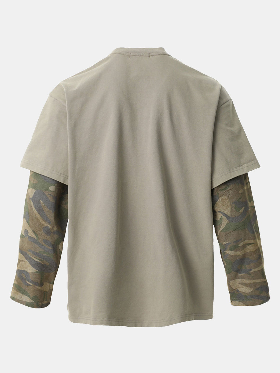 2-in-1 Camouflage Gewassen Gescheurd Rock Print T-shirt