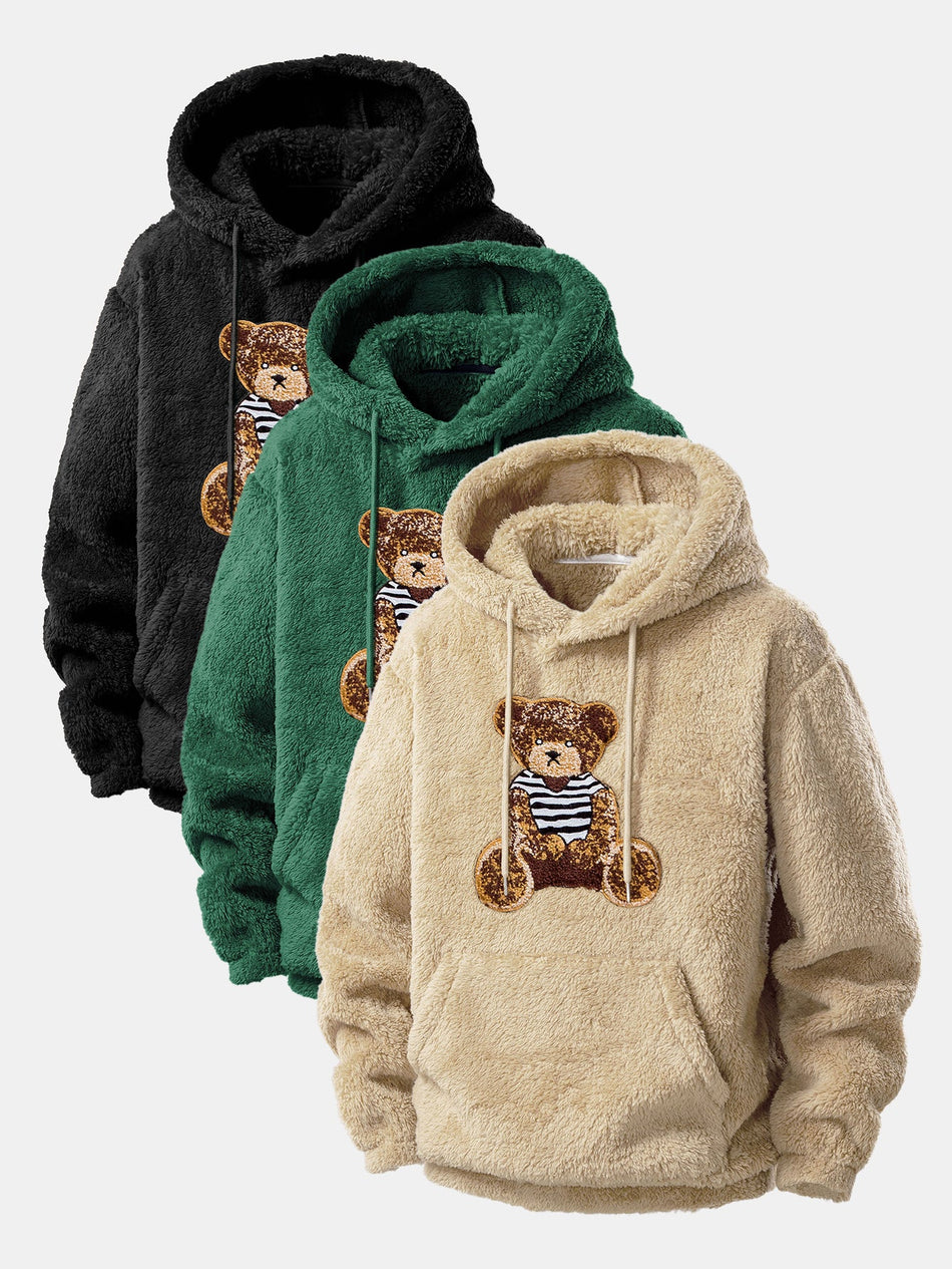 3-delige teddy hoodie met geborduurde berenpatch