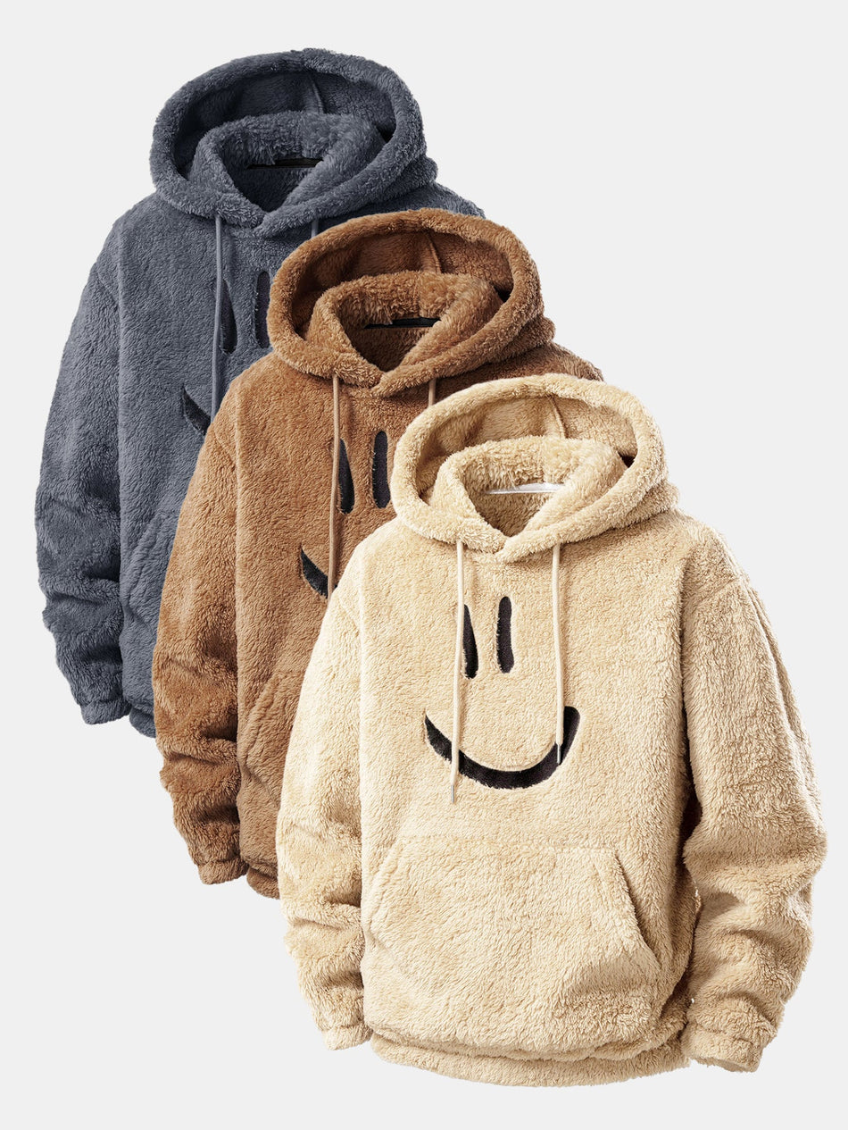3-delige set teddy hoodie met geborduurd smiley gezicht
