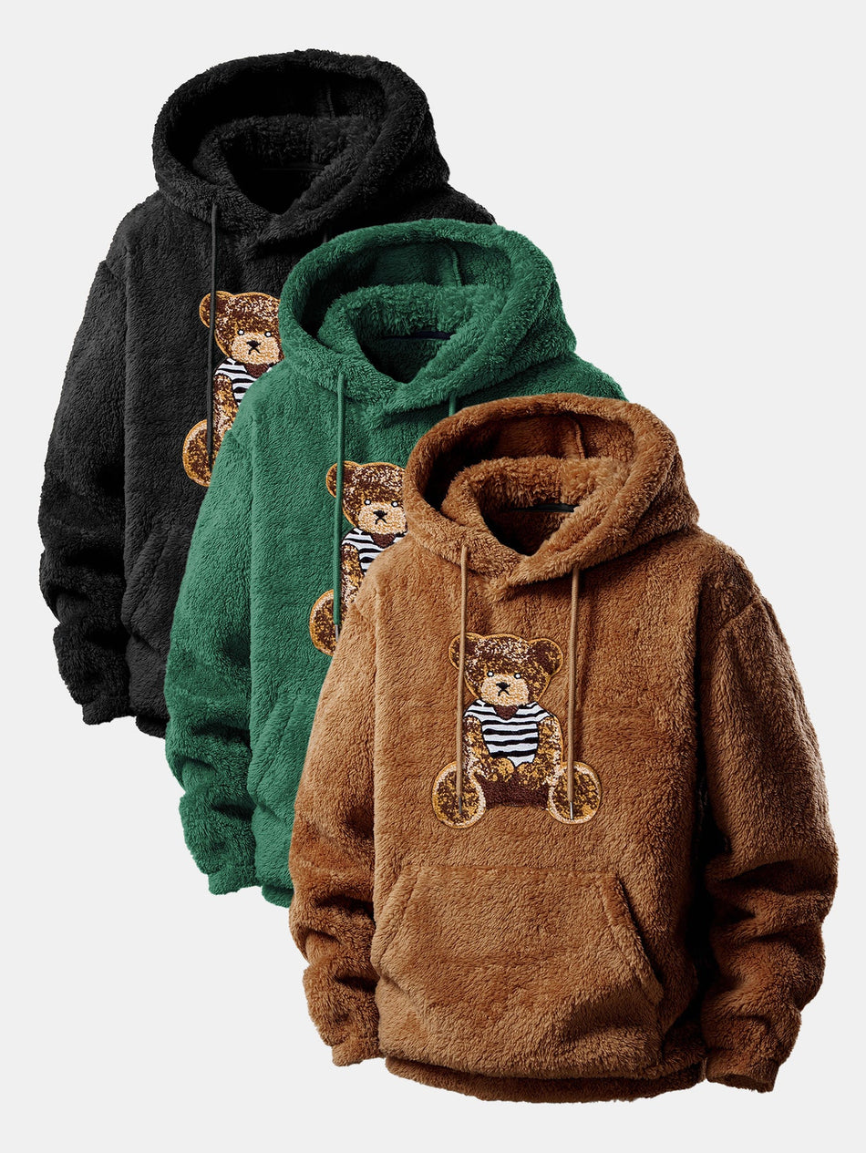 3-delige teddy hoodie met geborduurde berenpatch