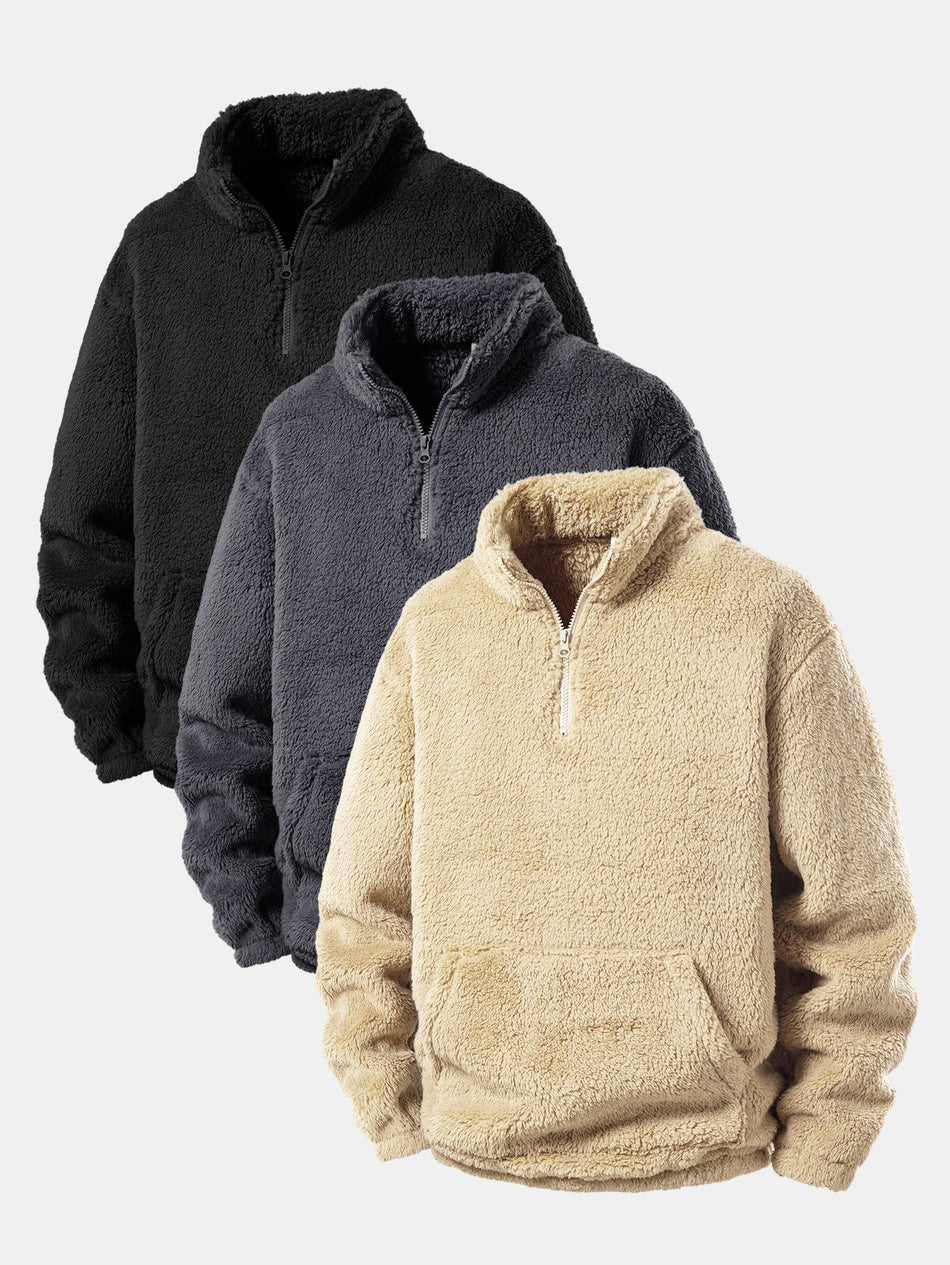 3 Stuks Kwart Rits Teddy Sweatshirts