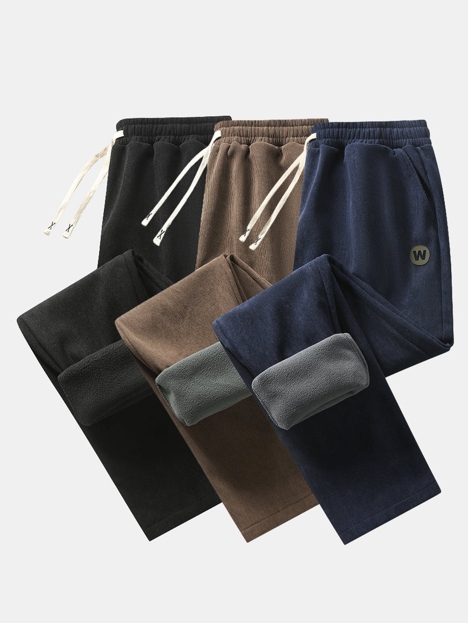 3-delige set teddy fleece gevoerde Korte broeken met rechte pijpen van corduroy