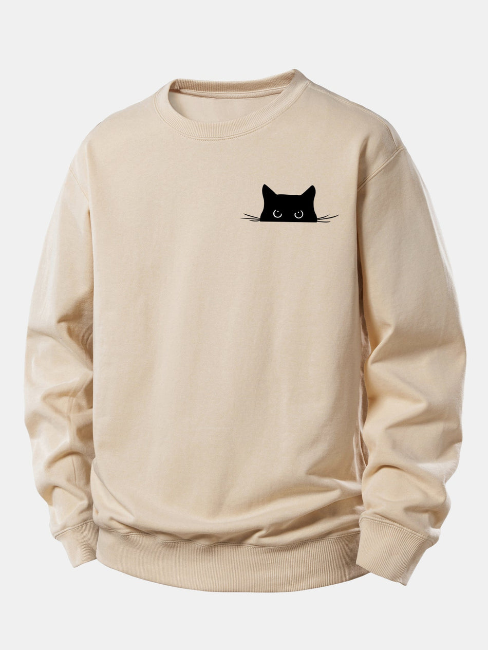 Zwarte Kat Print Relaxed Fit Sweatshirt