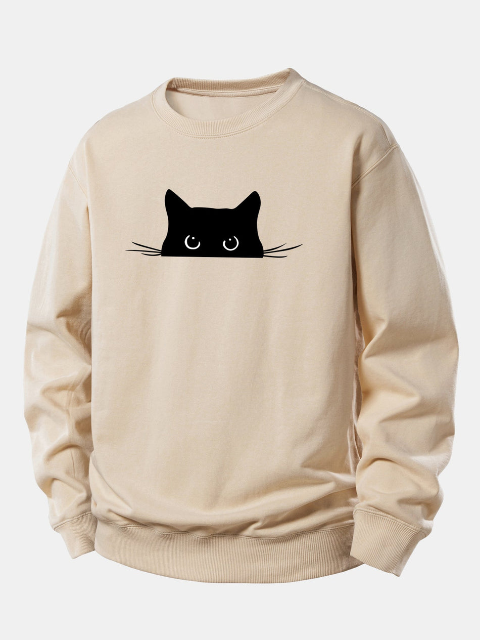 Zwarte Kat Print Relaxed Fit Sweatshirt