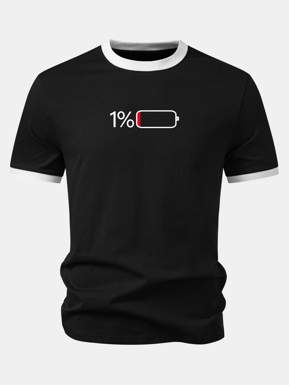 1% batterij print contrast ringer T-shirt
