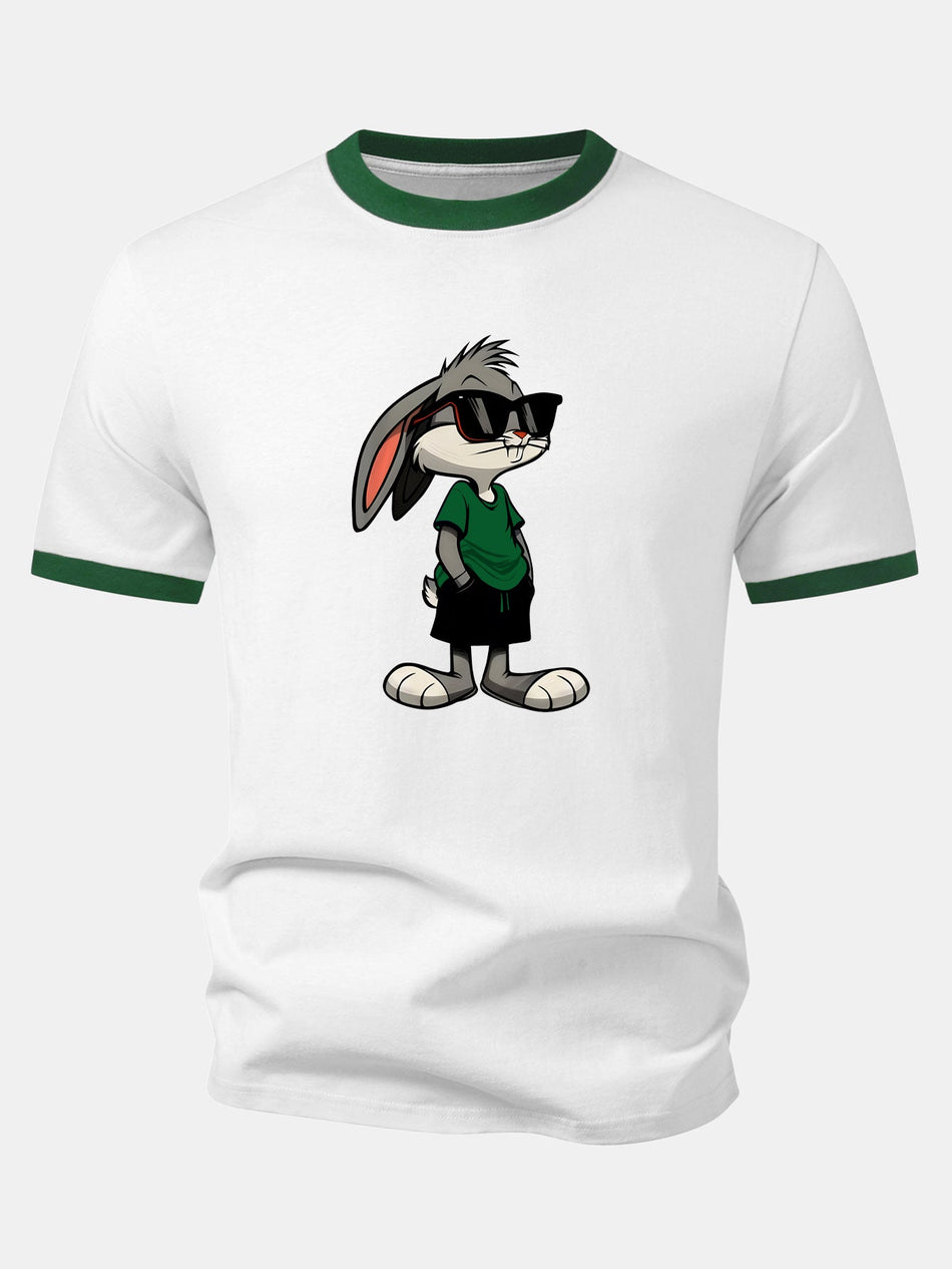 Zonnebril Konijn Print Contrasterende Ringer T-shirt
