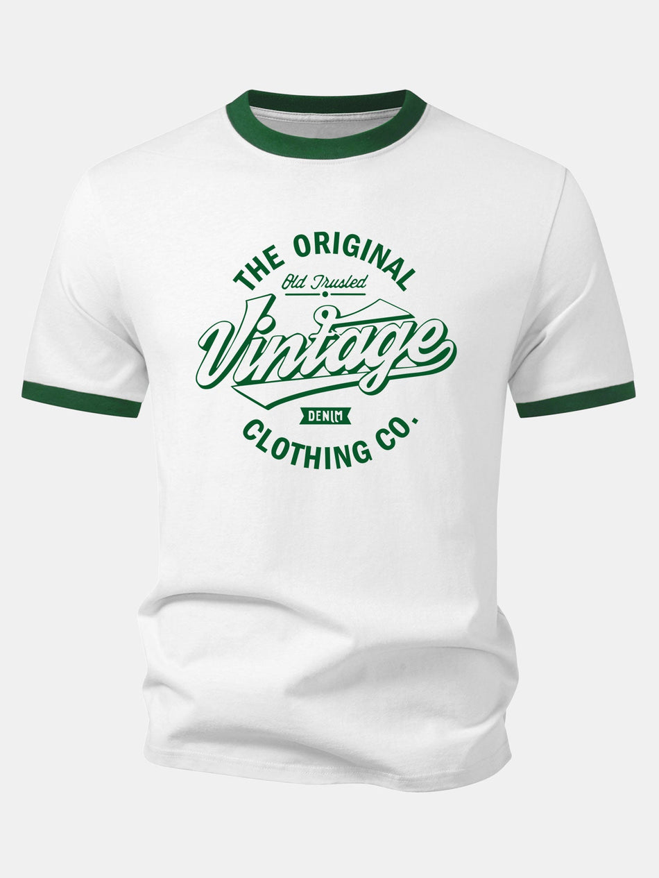 Vintage Print Contrasterende Ringer T-Shirt