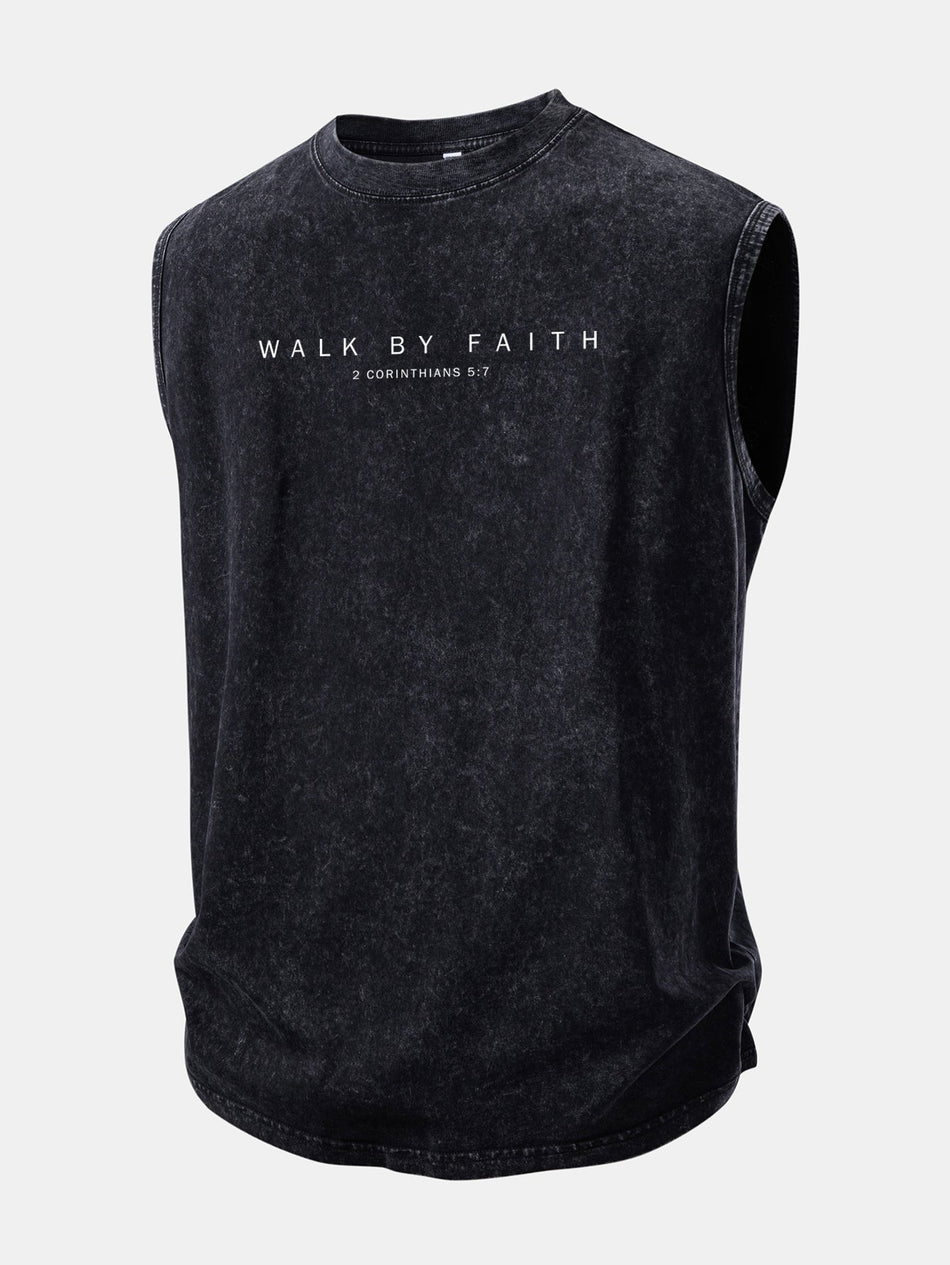 Walk By Faith bedrukt gewassen verweerde tanktop