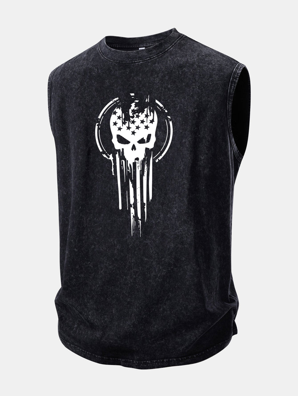 Amerikaanse Vlag Skull Print Gewassen Versleten Tanktop