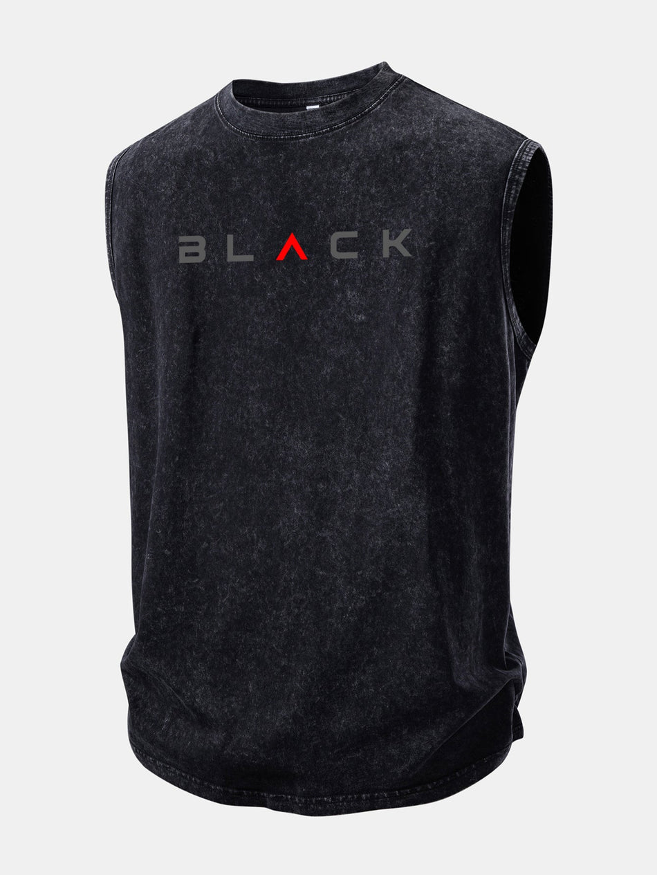 Zwart gewassen tanktop met distressed print