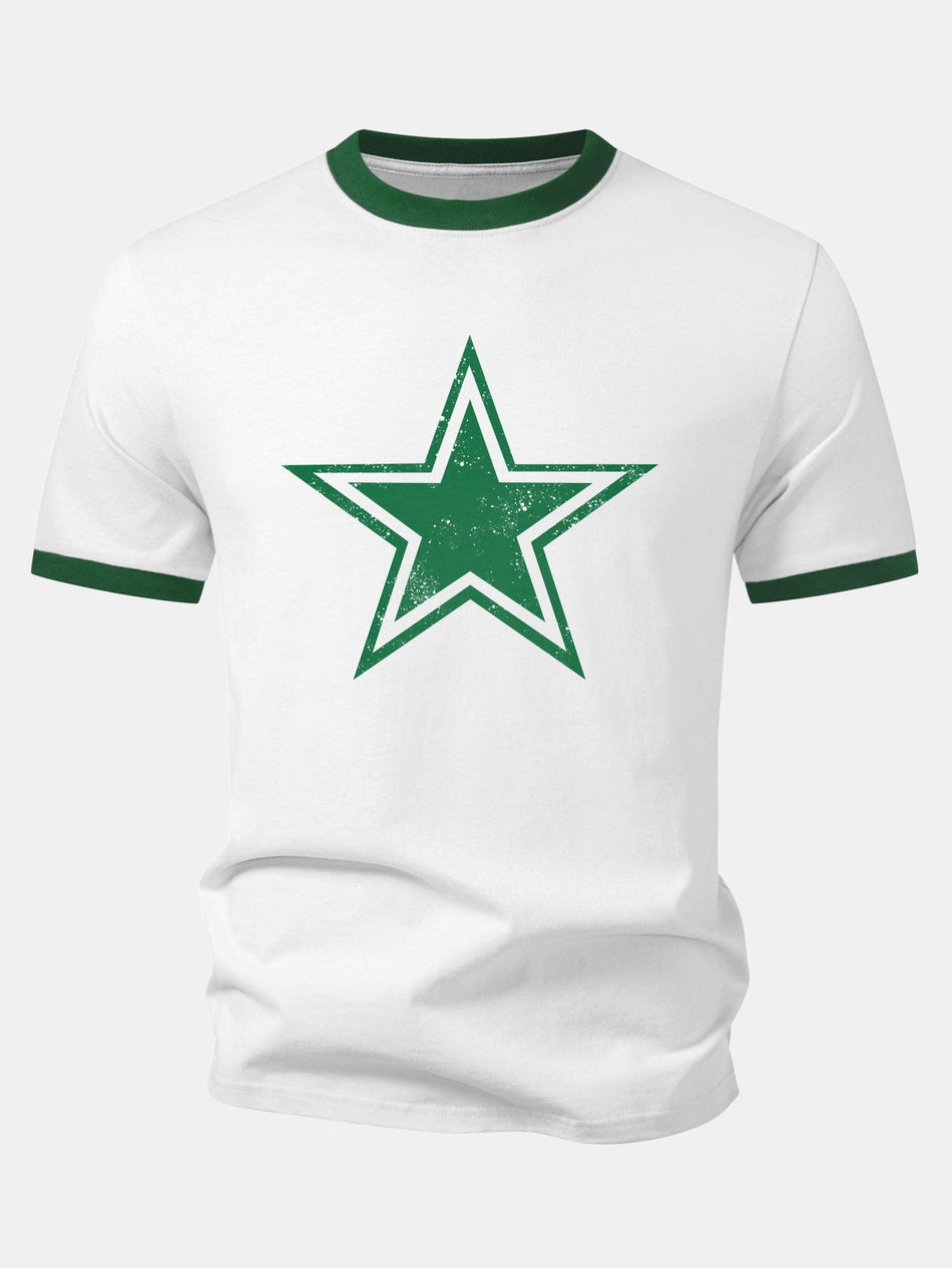 Vintage Star Print Contrast Ringer T-shirt