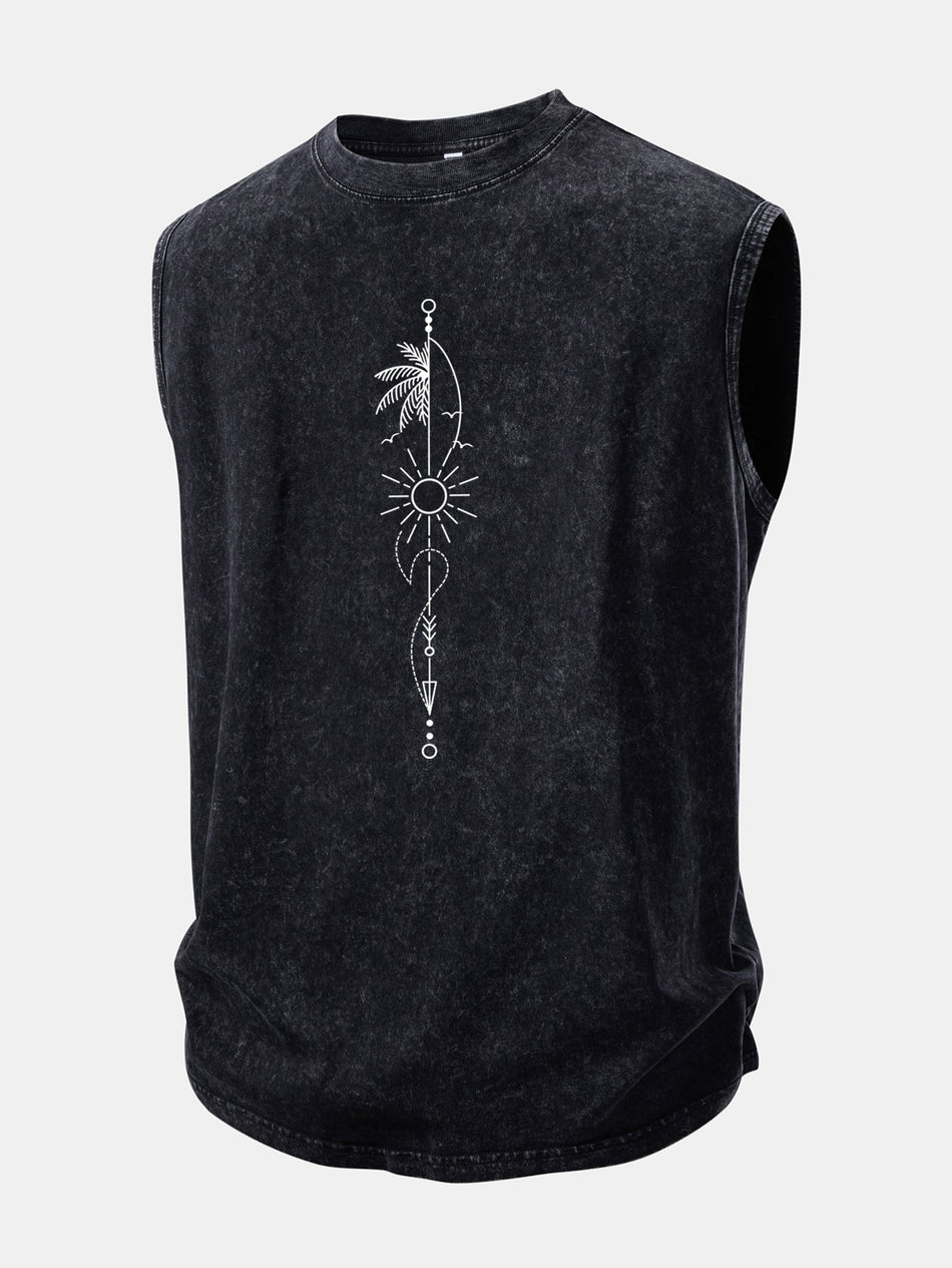 Zon Palmboom Pijl Print Gewassen Versleten Tanktop