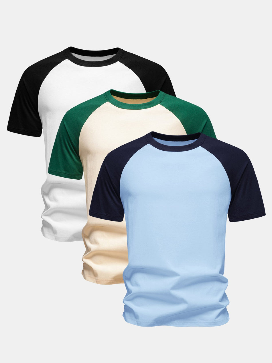 3-delige katoenen T-shirt met raglanmouwen