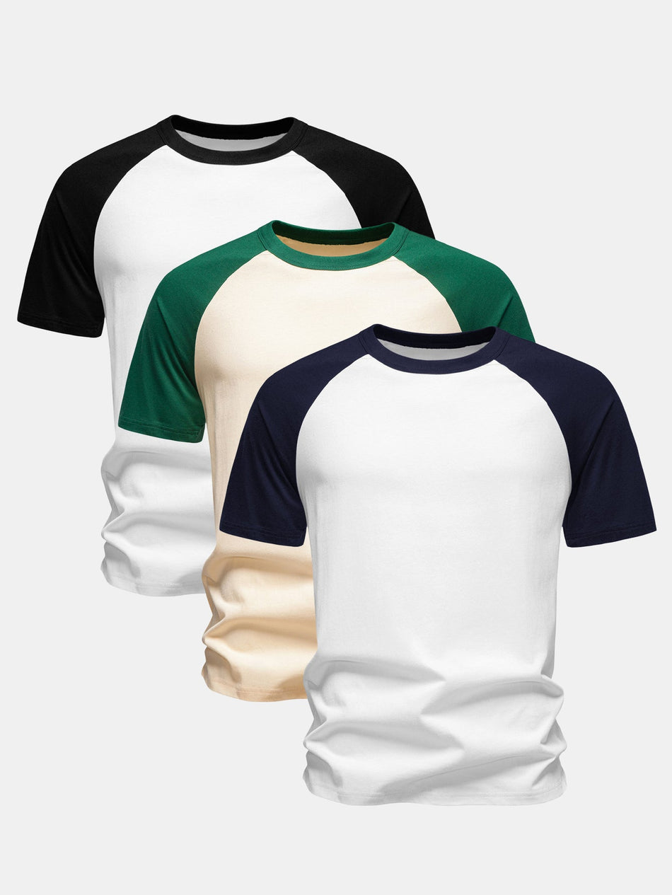 3-delige katoenen T-shirt met raglanmouwen
