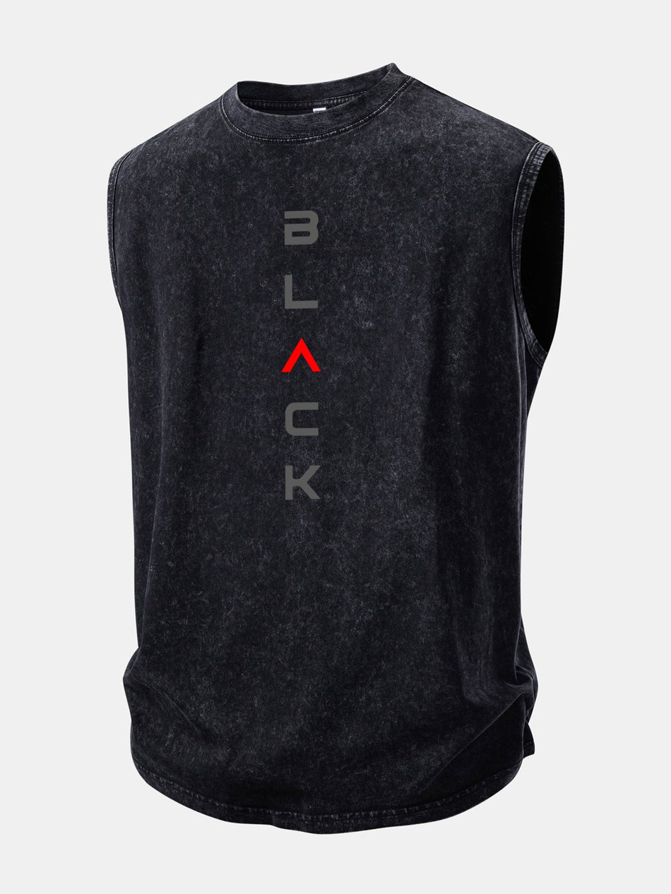 Zwart gewassen en verweerd tanktop met print